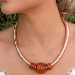 Paparazzi Gold Necklace with Brown Accents Sleek Shift Gold Fashion Jewelry